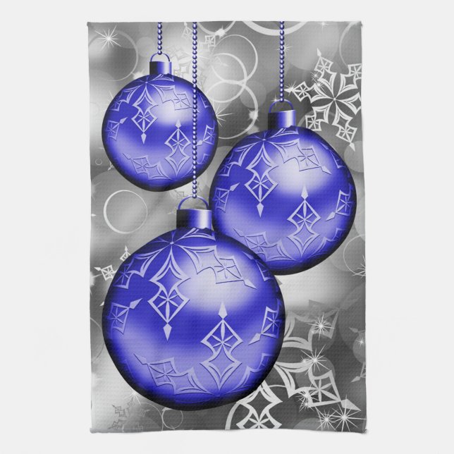 Serviette de cuisine gris argenté de Noël classiqu (Vertical)