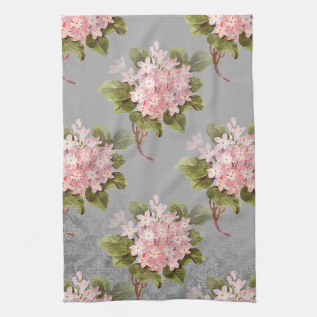 Serviette de cuisine grise d'hortensia rose (Vertical)