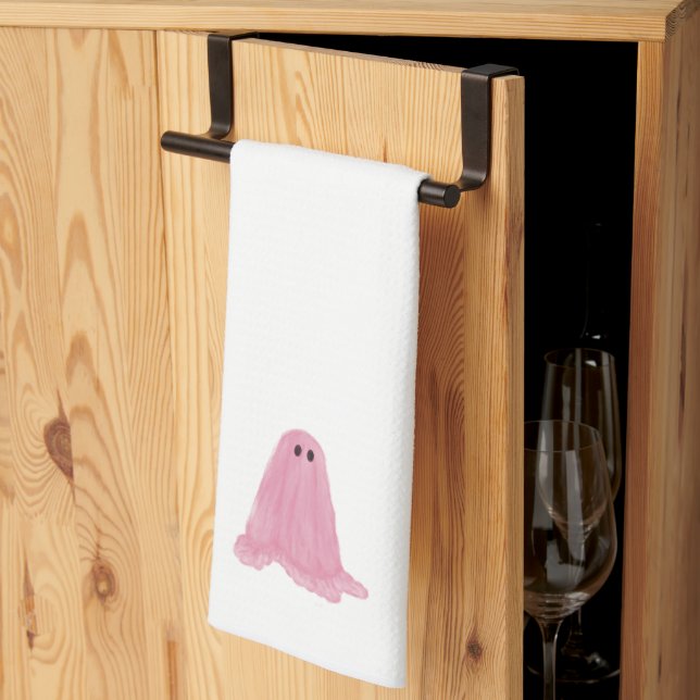 Serviette de cuisine Halloween Ghost rose (Pliage en tiers)