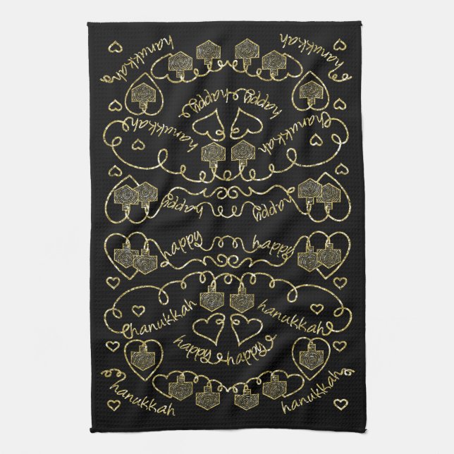 Serviette de cuisine "Hanoukka Gold Hearts/Dreidel (Vertical)