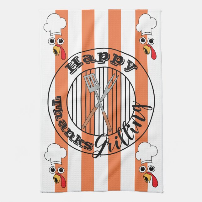 Serviette de cuisine "Happy ThanksGrilling" (Vertical)
