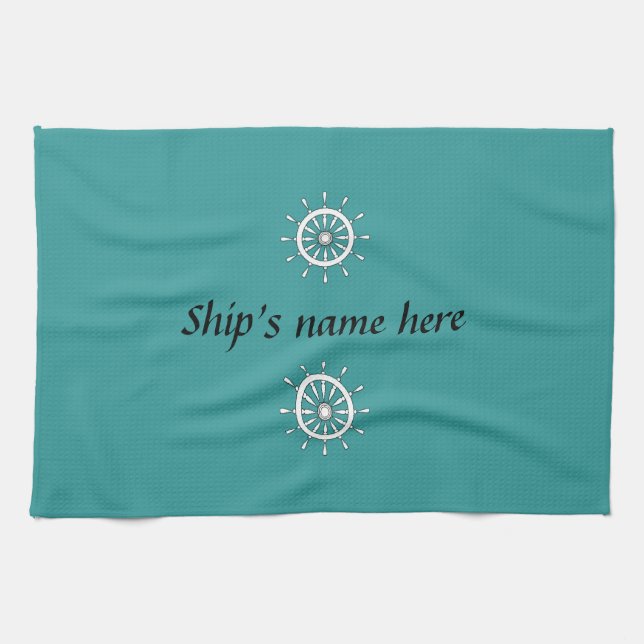 Serviette de cuisine - Helm avec nom de bateau (Horizontal)