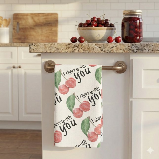 Serviette de cuisine I Cherry-ish You (This cute, "I cherry-ish you" cherry kitchen towel would make a great gift for someone special! )