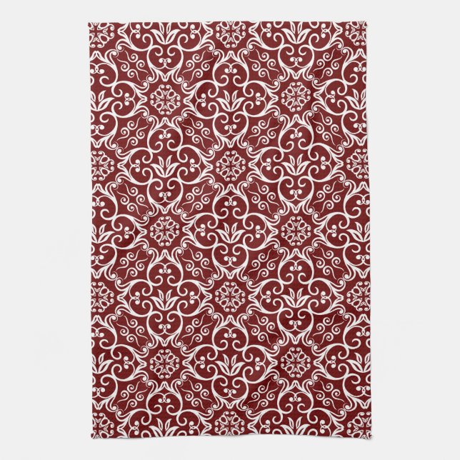Serviette de cuisine marron & blanc Damas (Vertical)