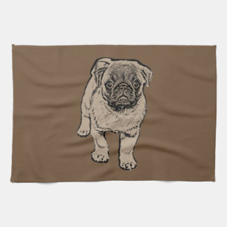 Serviette de cuisine mignonne de carlin - brun