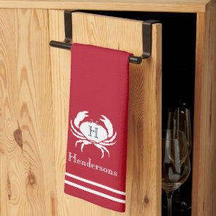 Serviette de cuisine monogramme de crabe blanc rou