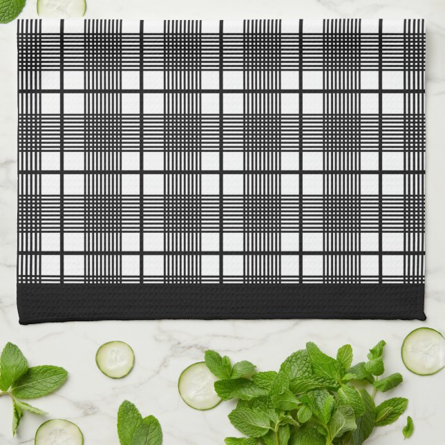 Serviette de cuisine Motif à plaid noir et blanc (Plié)