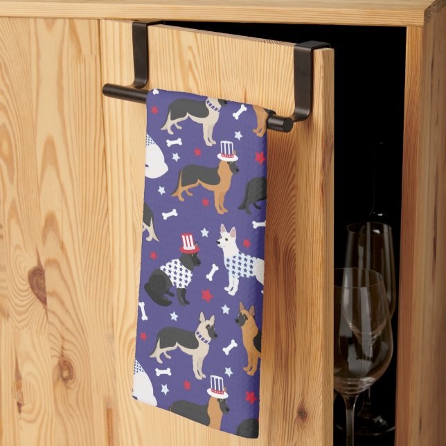 Serviette de cuisine Motif berger allemand patriot (Pliage en tiers)