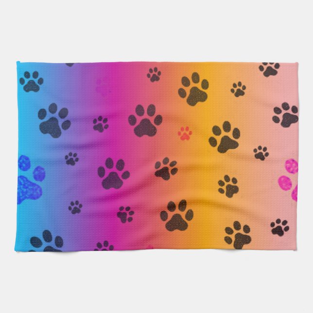 SERVIETTE DE CUISINE MULTI-EMPREINTES DE PATTES ! (Horizontal)