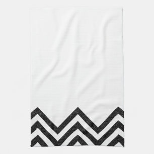 Serviette de cuisine noire et blanche de chevron