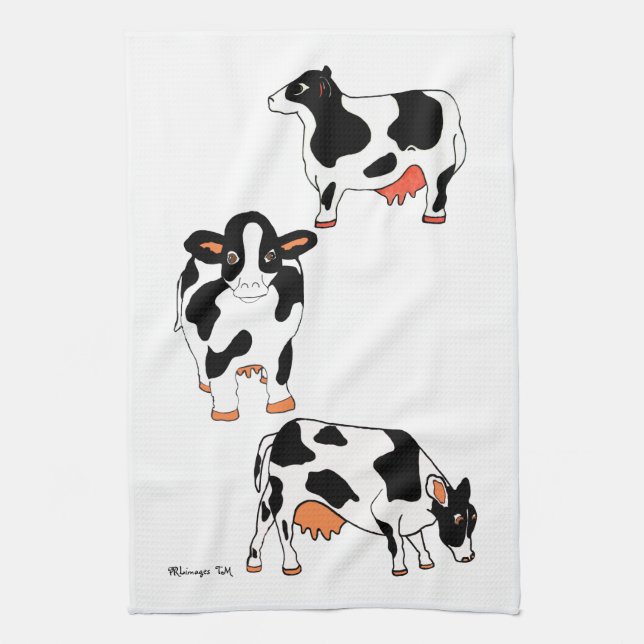 Serviette de cuisine noire et blanche de vaches (Vertical)