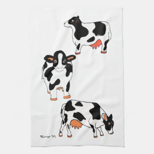 Serviette de cuisine noire et blanche de vaches