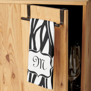 Serviette de cuisine noire et blanche d'impression