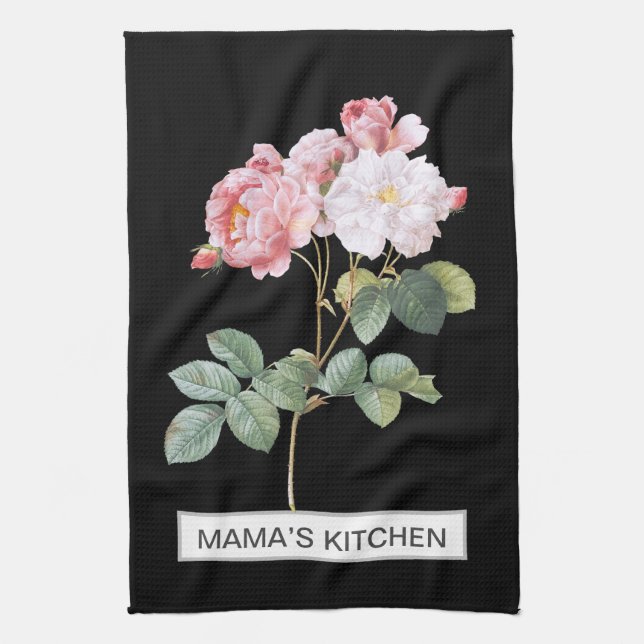 Serviette de cuisine noire FLORAL (Vertical)