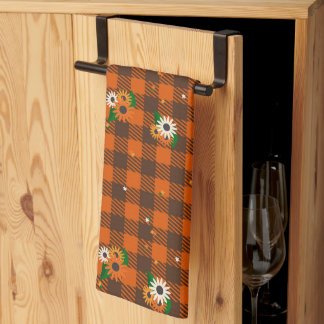 Serviette de cuisine Orange Checker Fleur