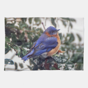 Serviette de cuisine orientale d'oiseau bleu