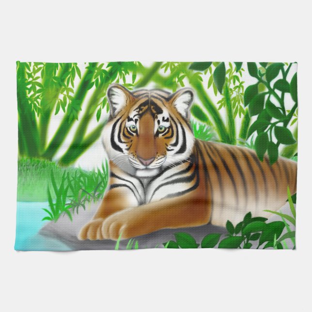 Serviette de cuisine paisible de tigre de jungle (Horizontal)