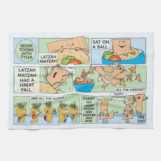 Serviette de cuisine Passover Drôle Seder Toons (Horizontal)
