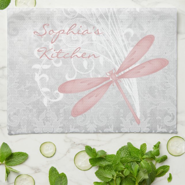 Serviette de cuisine personnalisée à la libellule  (Plié)