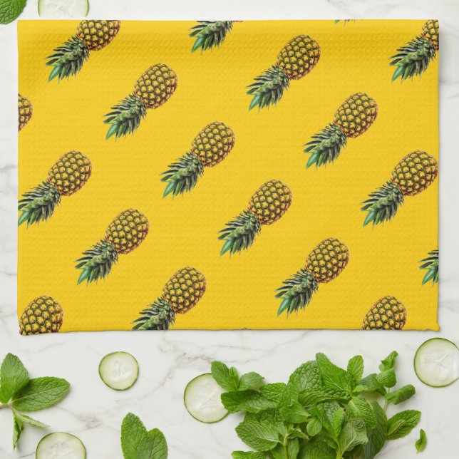 Serviette de cuisine personnalisée avec ananas (Plié)