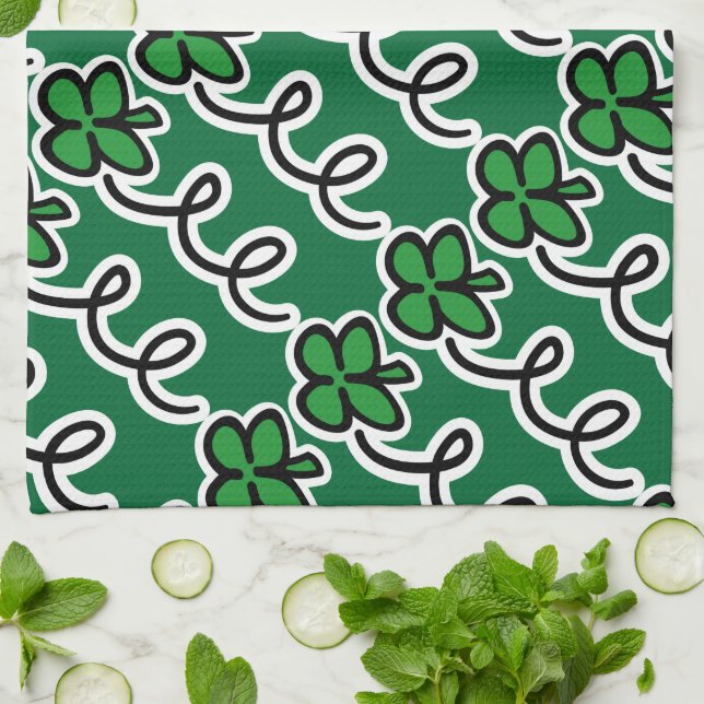 Serviette de cuisine personnalisée avec un trèfle  (Plié)