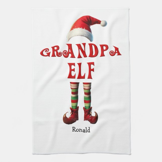 Serviette de cuisine personnalisée Grand-père Elf  (Vertical)