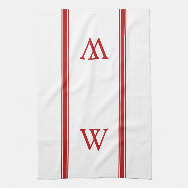Serviette de cuisine personnalisée Monogramme Red  (Vertical)