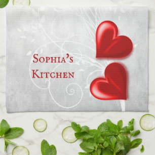 Serviette de cuisine personnalisée Red Heart