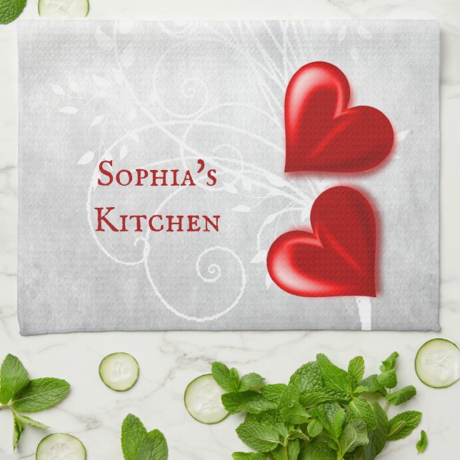 Serviette de cuisine personnalisée Red Heart (Plié)