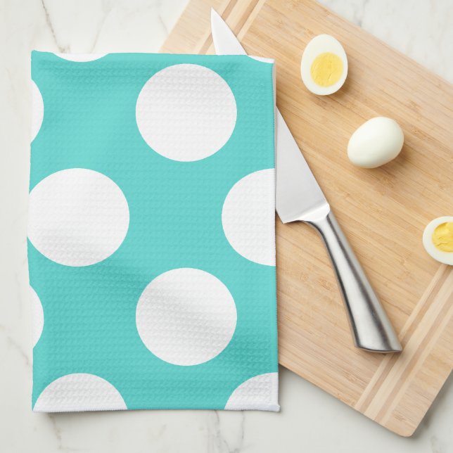 Serviette de cuisine Polka Dot Turquoise et blanch (Quart Plié)