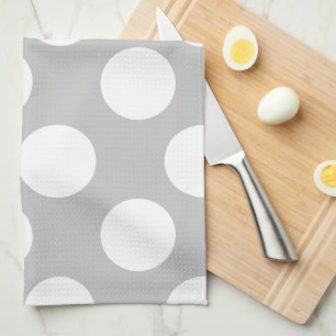 Serviette de cuisine Polka large gris et blanc