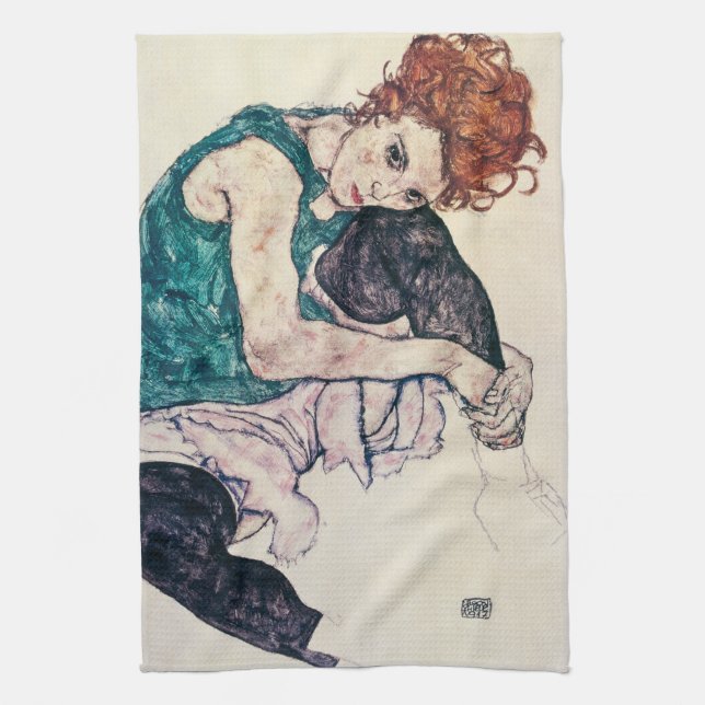 Serviette de cuisine posée par Schiele de femme (Vertical)