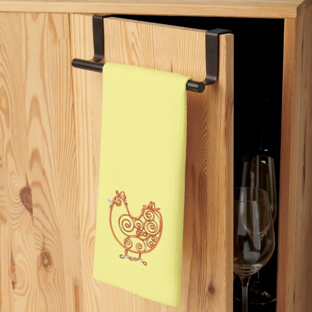 Serviette de cuisine - Poulets de linge de cuivre (Pliage en tiers)