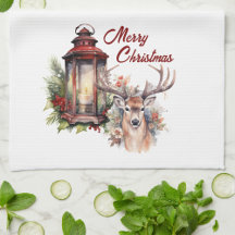 Serviette de cuisine pour cerfs et lanternes de No