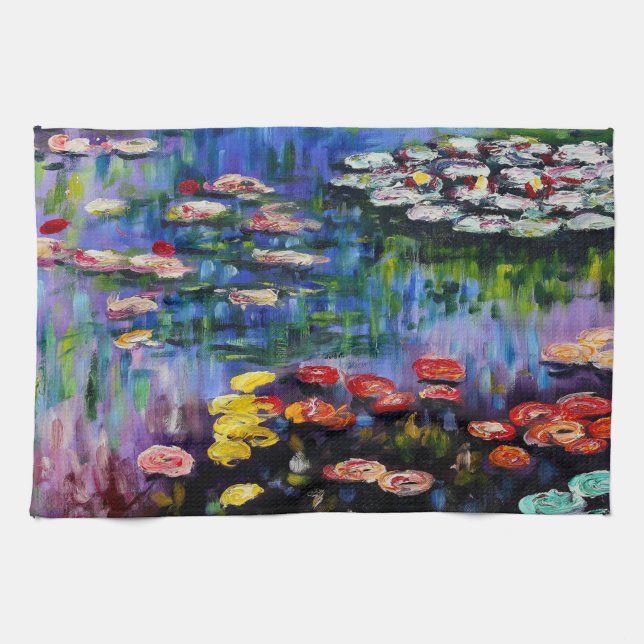 Serviette de cuisine pourpre de nénuphars de Monet (Horizontal)