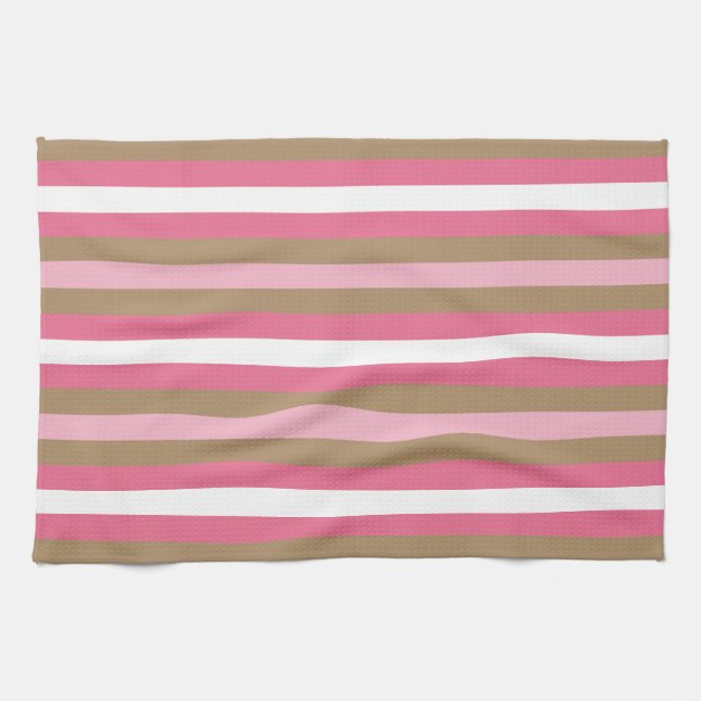 Serviette de cuisine rayée de rose et de brun (Horizontal)