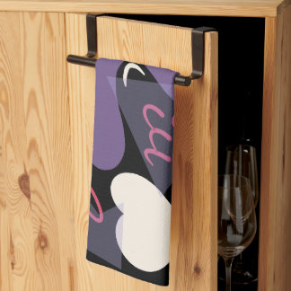 Serviette de cuisine rétro. Noir, blanc, violet, r