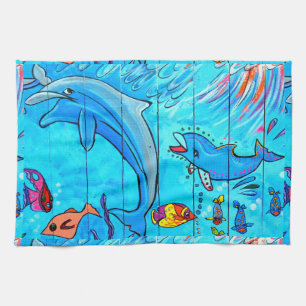 serviette de cuisine riante de dauphins
