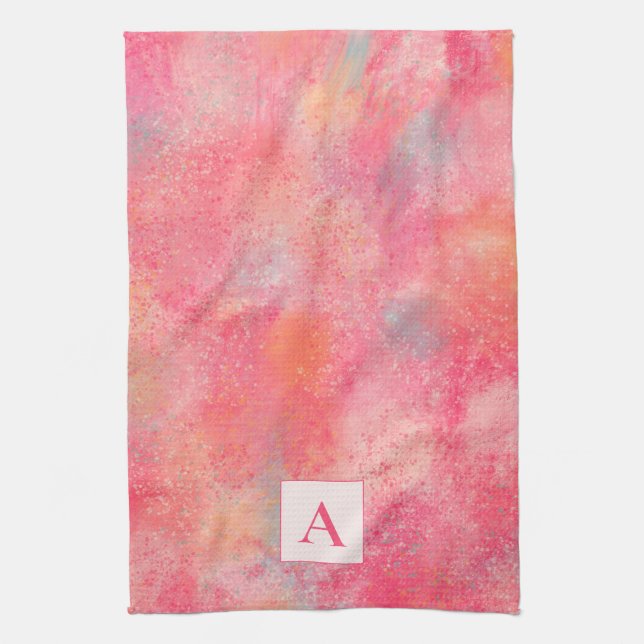 Serviette de cuisine rose Abstrait Monogram (Vertical)