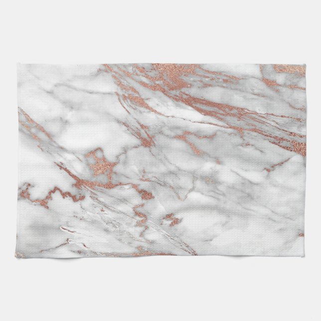 Serviette de cuisine rose de marbre d'or (Horizontal)