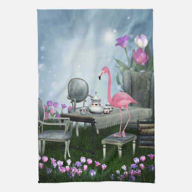 Serviette de cuisine rose de thé de Flamant rose (Vertical)