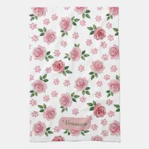 Serviette de cuisine Rose rose aquarelle personnal