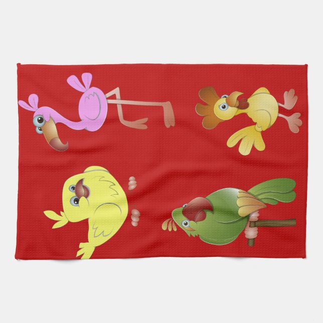 Serviette de cuisine rouge avec le poussin rose de (Horizontal)