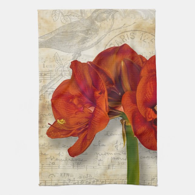 Serviette de cuisine rouge d'amaryllis (Vertical)