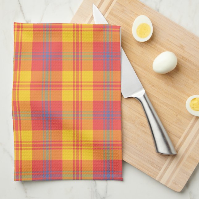Serviette de cuisine rouge jaune et bleu clair (Quart Plié)