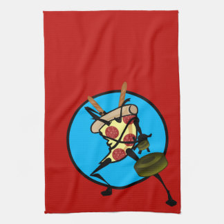 SERVIETTE DE CUISINE ROUGE NINJA PIZZA GRAPHIQUE A