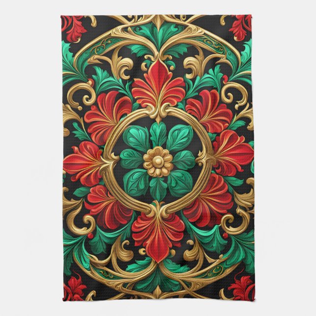 Serviette de cuisine rouge vert (Vertical)