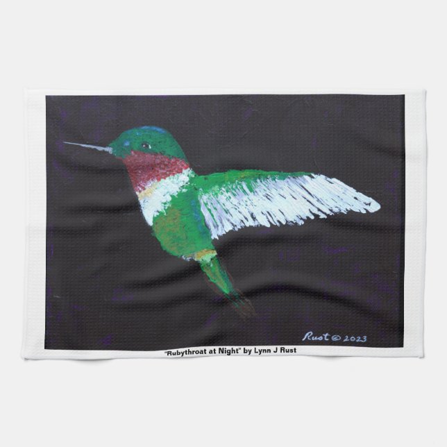 Serviette de cuisine "Rubythroat at at Night" (Horizontal)