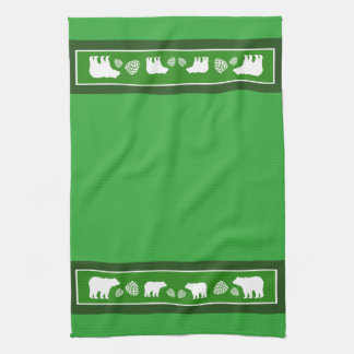 Serviette de cuisine rustique vert ours pinecone