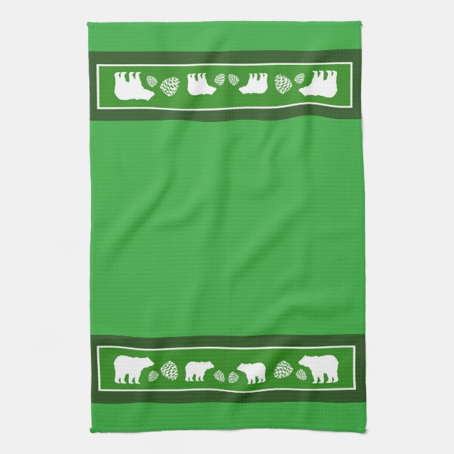 Serviette de cuisine rustique vert ours pinecone (Vertical)
